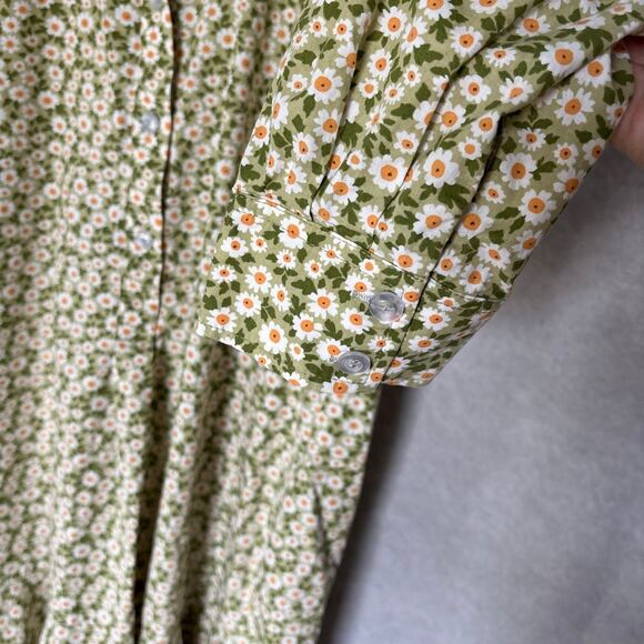 Duffield Lane Iris Tiered Shirt Cotton Dress Green Daisies - Size M Preppy - Picture 5 of 8